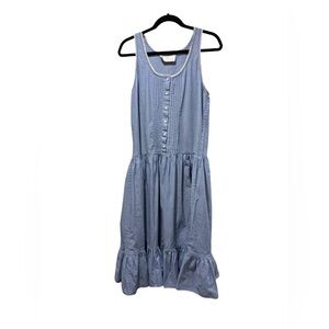 Vintage Eileen West Women's Midi Dress Sleeveless Ruffle Hem Button Front Blue M